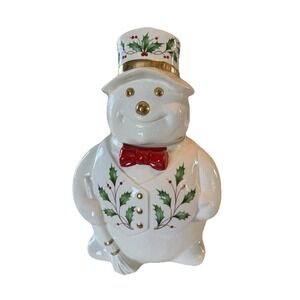 Lenox Holiday (Dimension)  13" Tall Snowman Figurine Cookie Jar, Holly & Berries